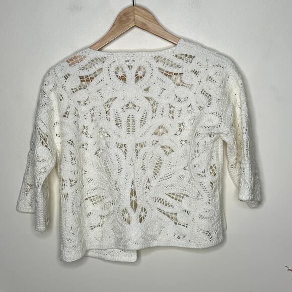 ANTHROPOLOGIE Lace Kimono Cropped Topper Cardigan Ivory Sz XS {3C11} - Picture 3 of 5